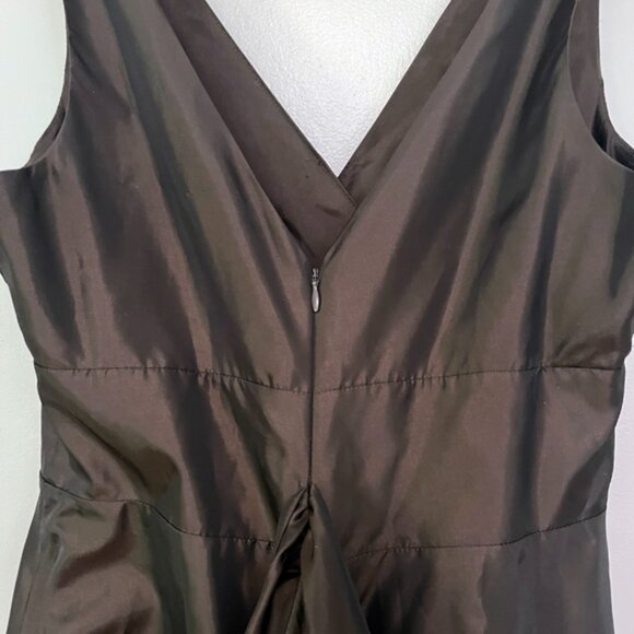 Max and Cleo Brown Iridescent Brown V Neckline Bow Sash Cocktail Party Dress 12 - Picture 7 of 7